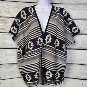 Jon & Anna New York Open Front Poncho Cardigan S/M Black White Aztec Print